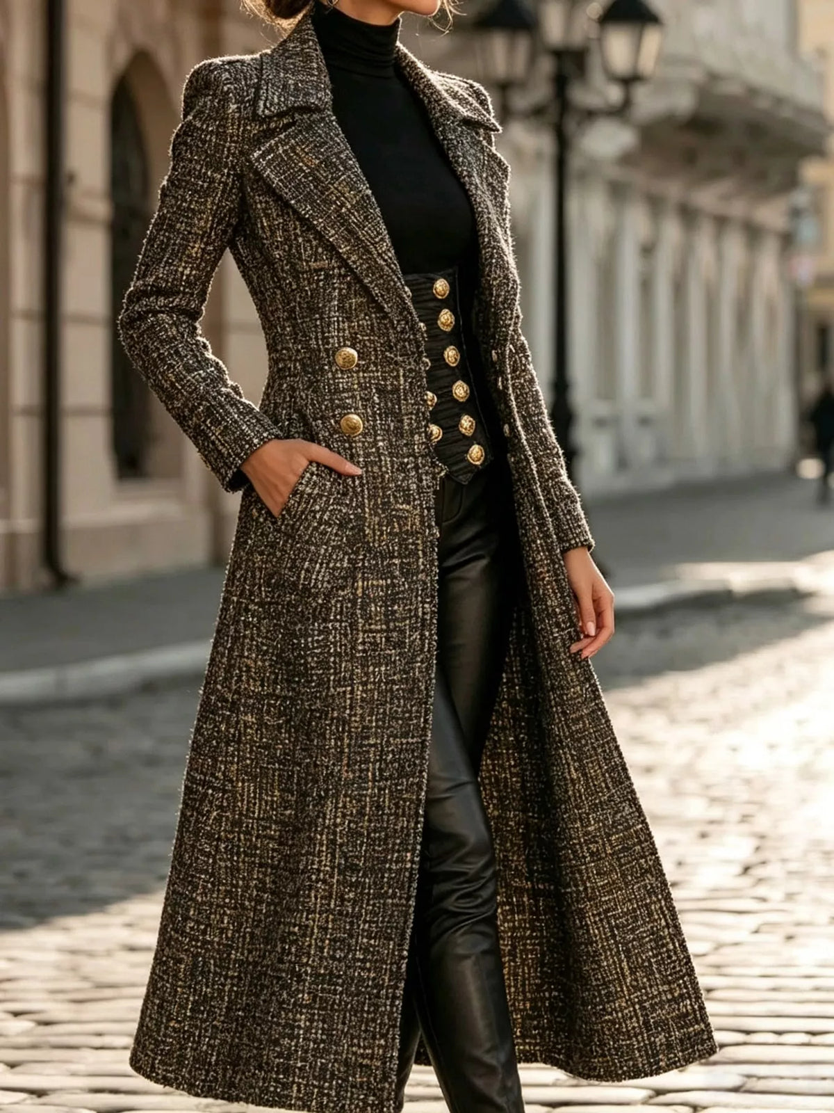 Double-Breasted Longline Coat in Heather Gray