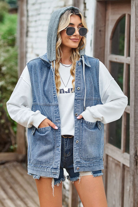 Sleeveless Denim Top with Detachable Hood by Manny