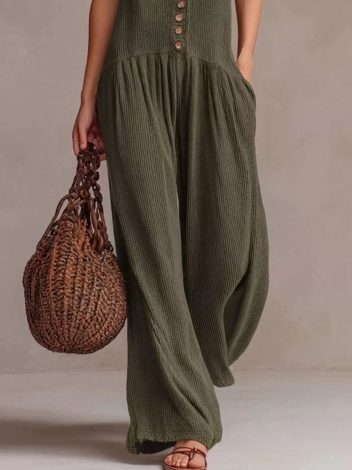 Ruched V-Neck Sleeveless Wide Leg Jumpsuit