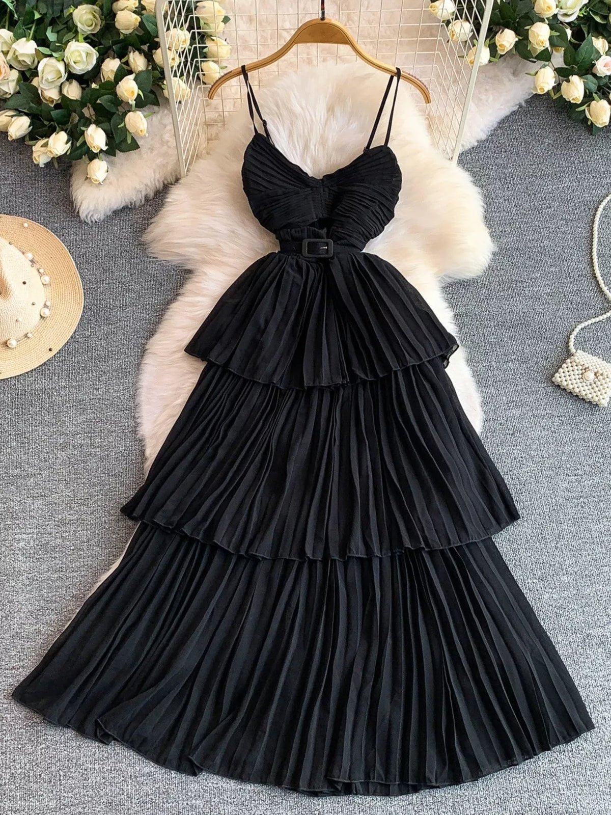 Pleated Layered Midi Dress