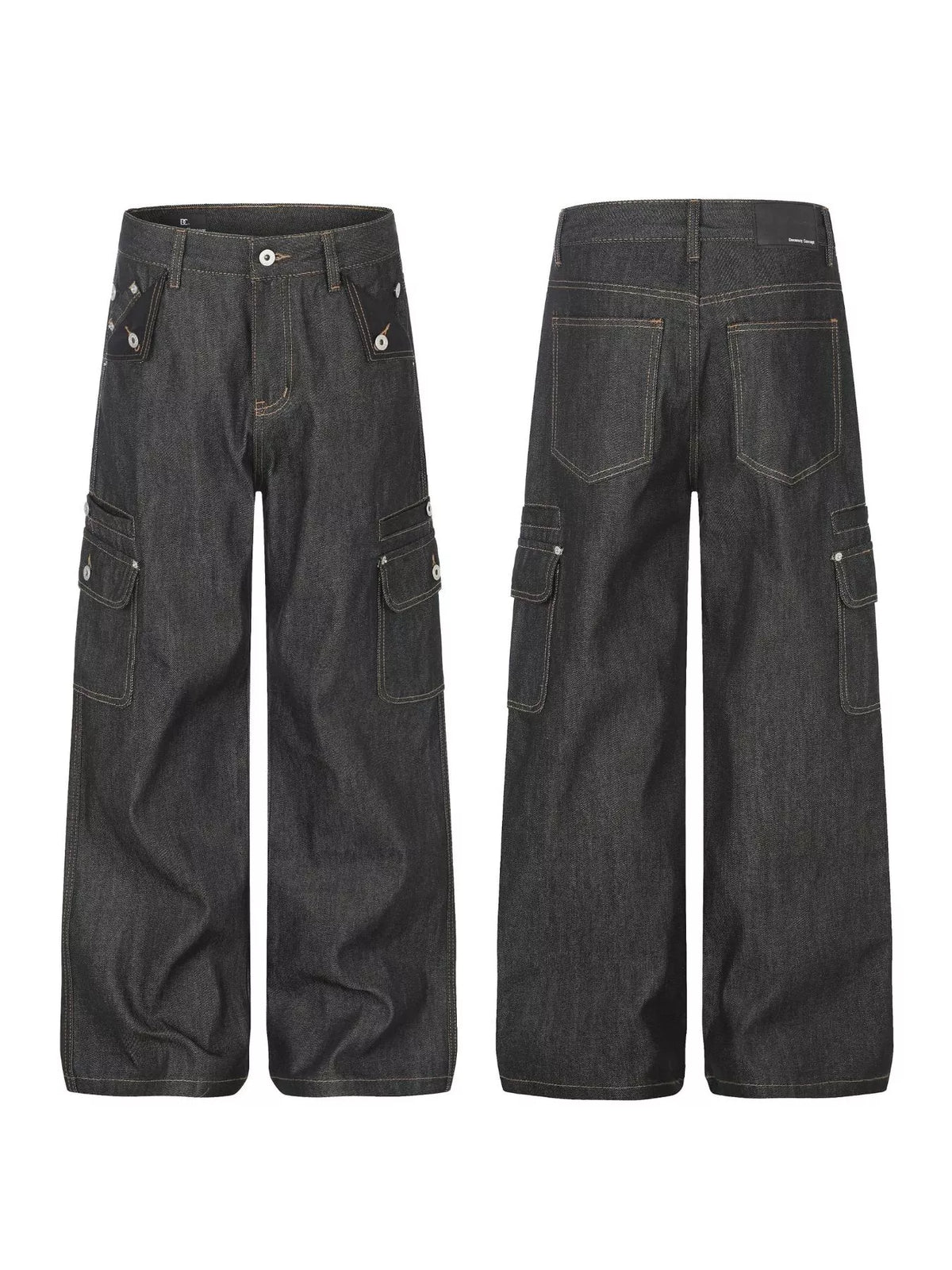 High-Waisted Washed Wide-Leg Jeans in Black by TrendMaster