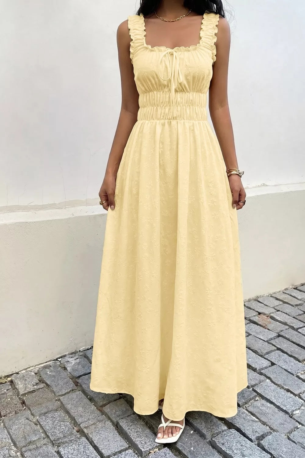 Square Neck Sleeveless Maxi Dress in Pastel Yellow
