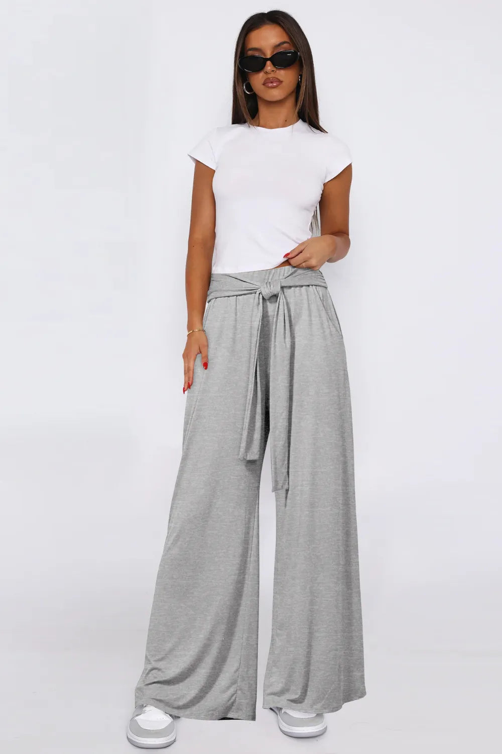 Tied-Waist Wide-Leg Pants
