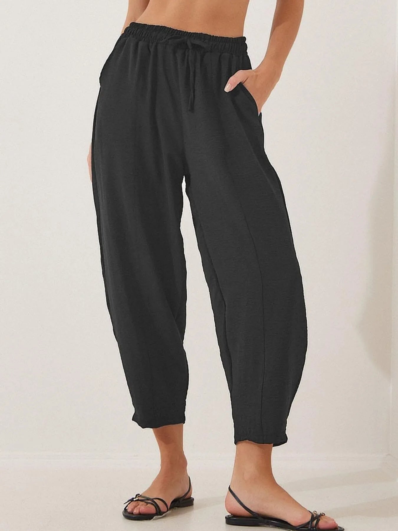Drawstring Wide Leg Cropped Pants