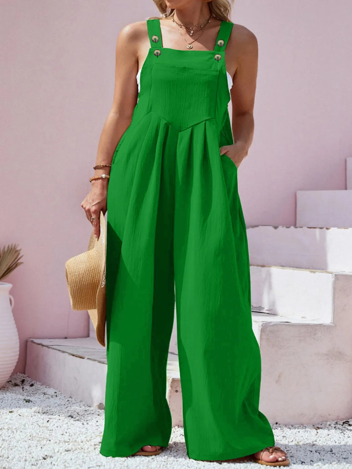Square Neck Wide Leg Overalls in Plus Size
