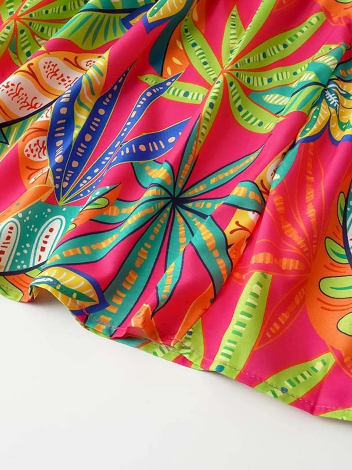 Tropical Print Smocked Tie-Strap Dress in Green