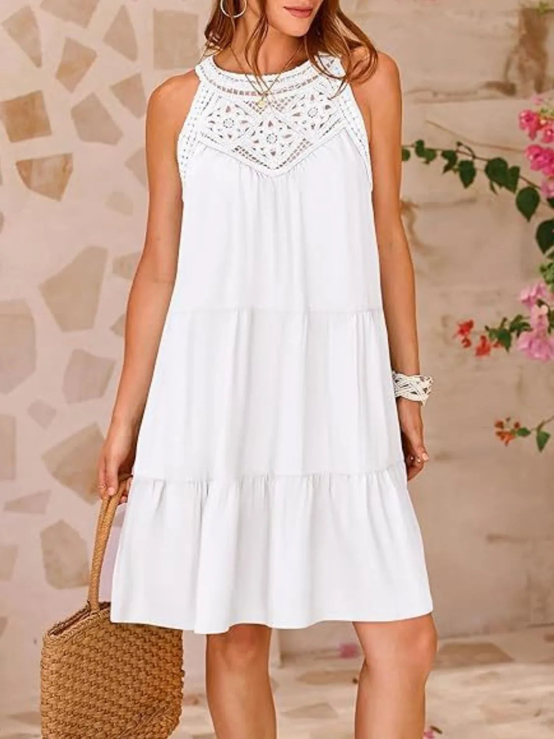 Ruffled Hem Lace Sleeveless Dress by Gen Beauty