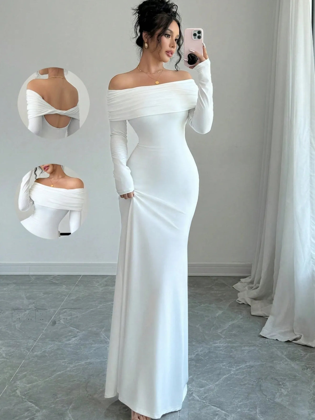 Off-Shoulder Backless Bodycon Maxi Dress