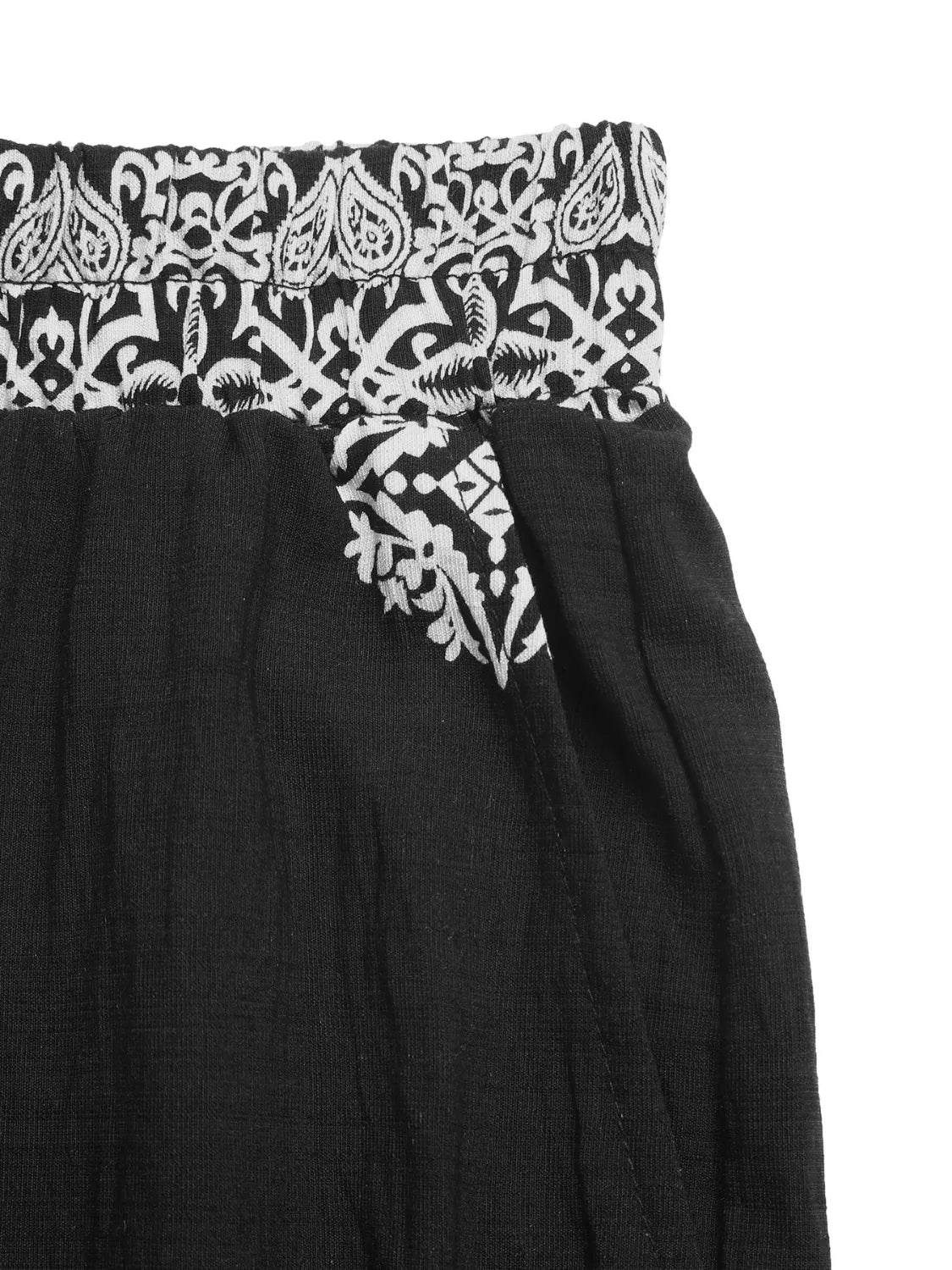Black Boho Print Wide Leg Pants