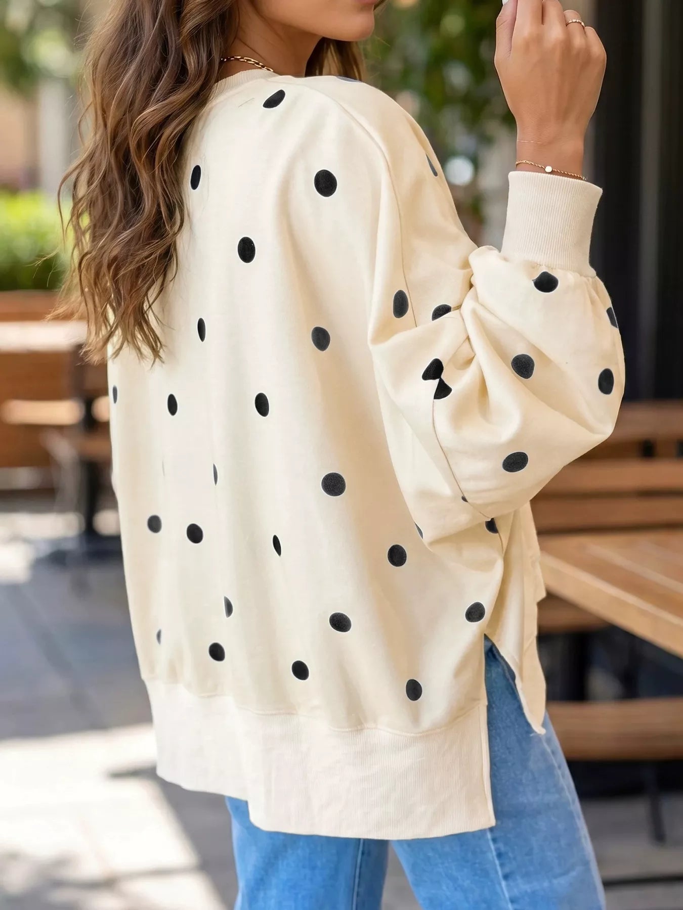 Side Slit Polka Dot Sweatshirt
