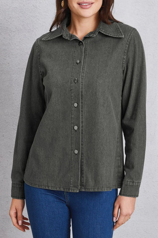Collared Denim Top in Dark Gray by Y.Y@Denim