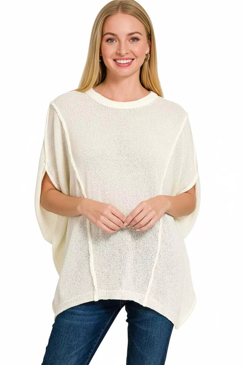 Zenana Drop Shoulder Knit Top in Ivory
