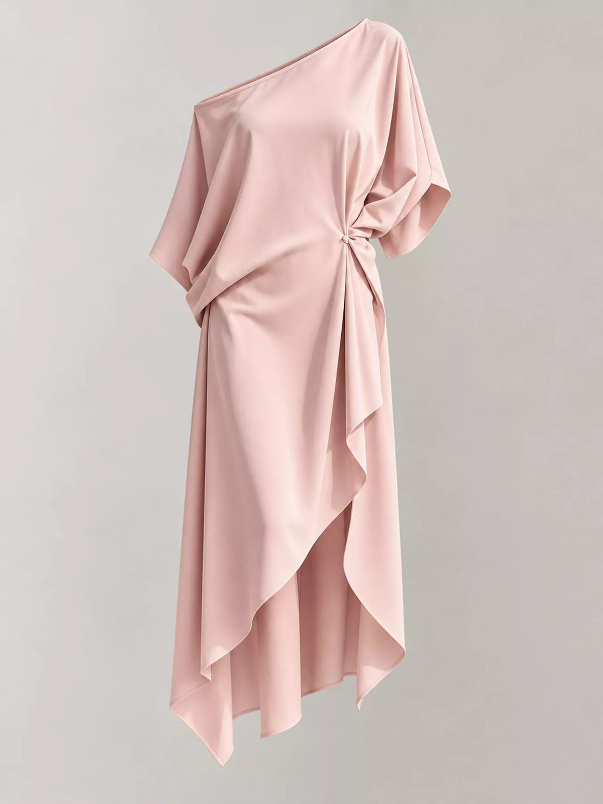 One-Shoulder Asymmetric Hem Midi Dress