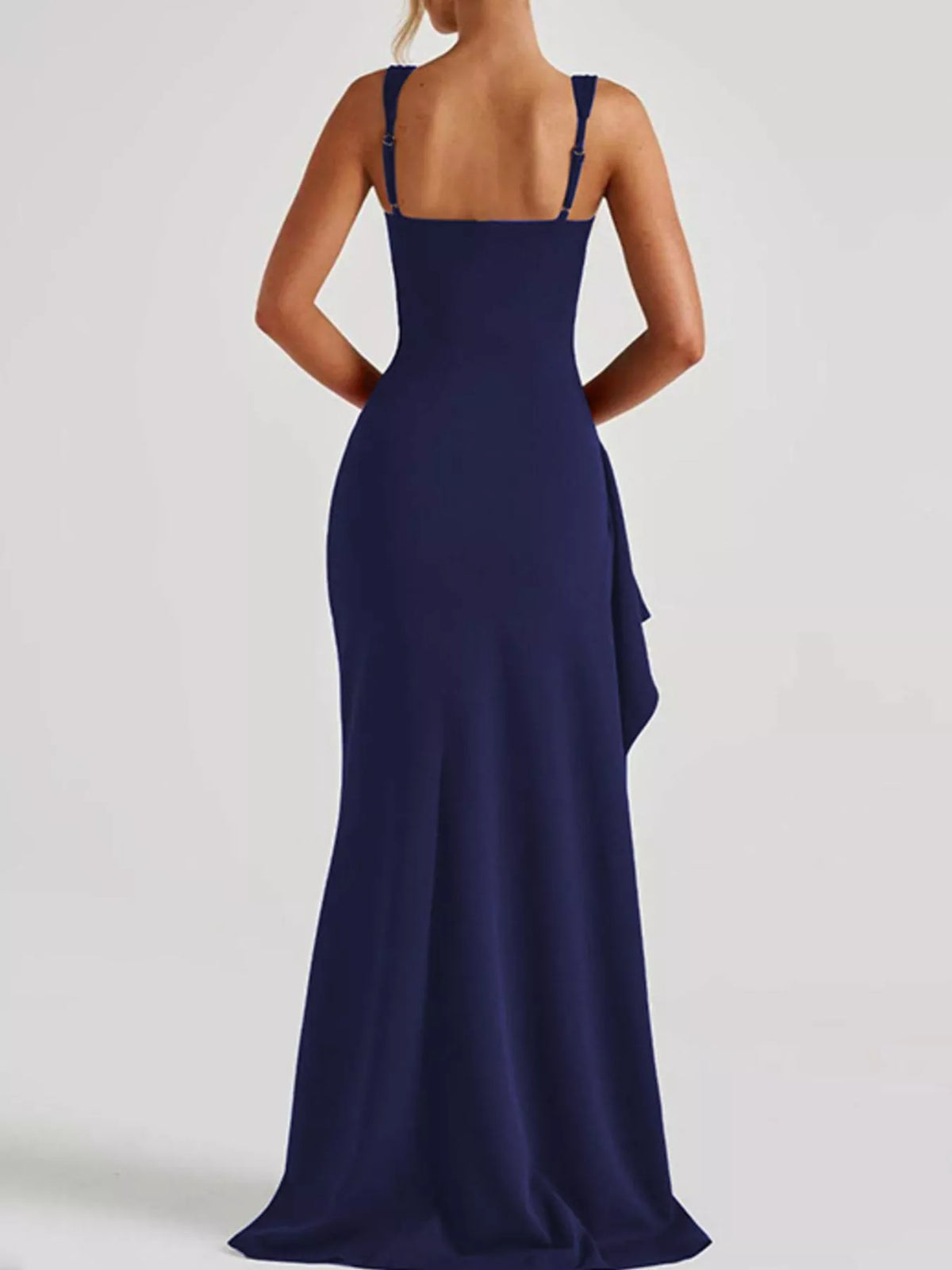 Ruched Slit Square Neck Maxi Dress
