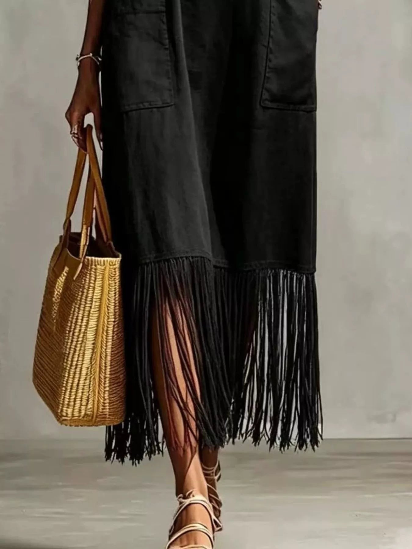 Fringe V-Neck Spaghetti Strap Dress