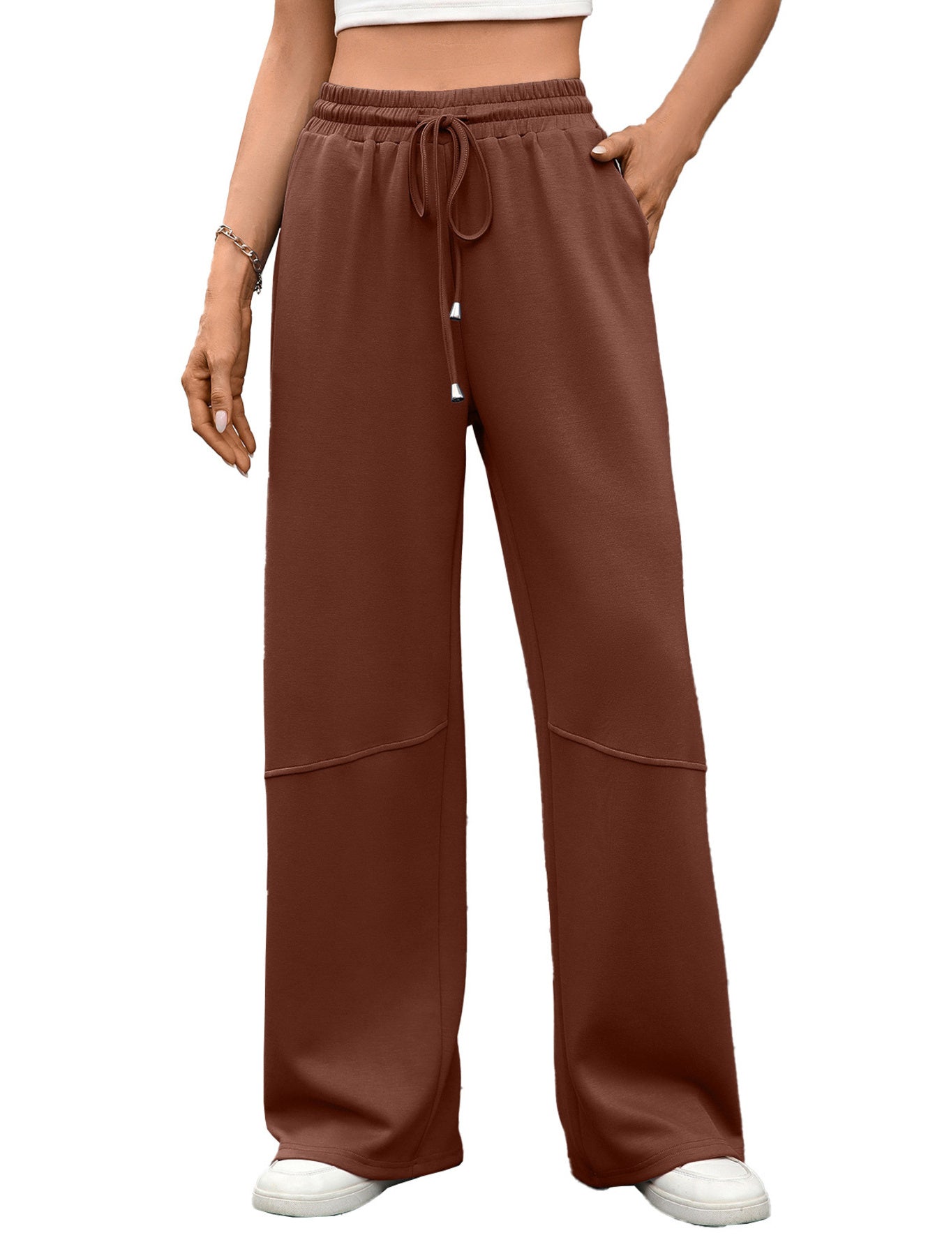 Drawstring High-Waist Wide-Leg Pants