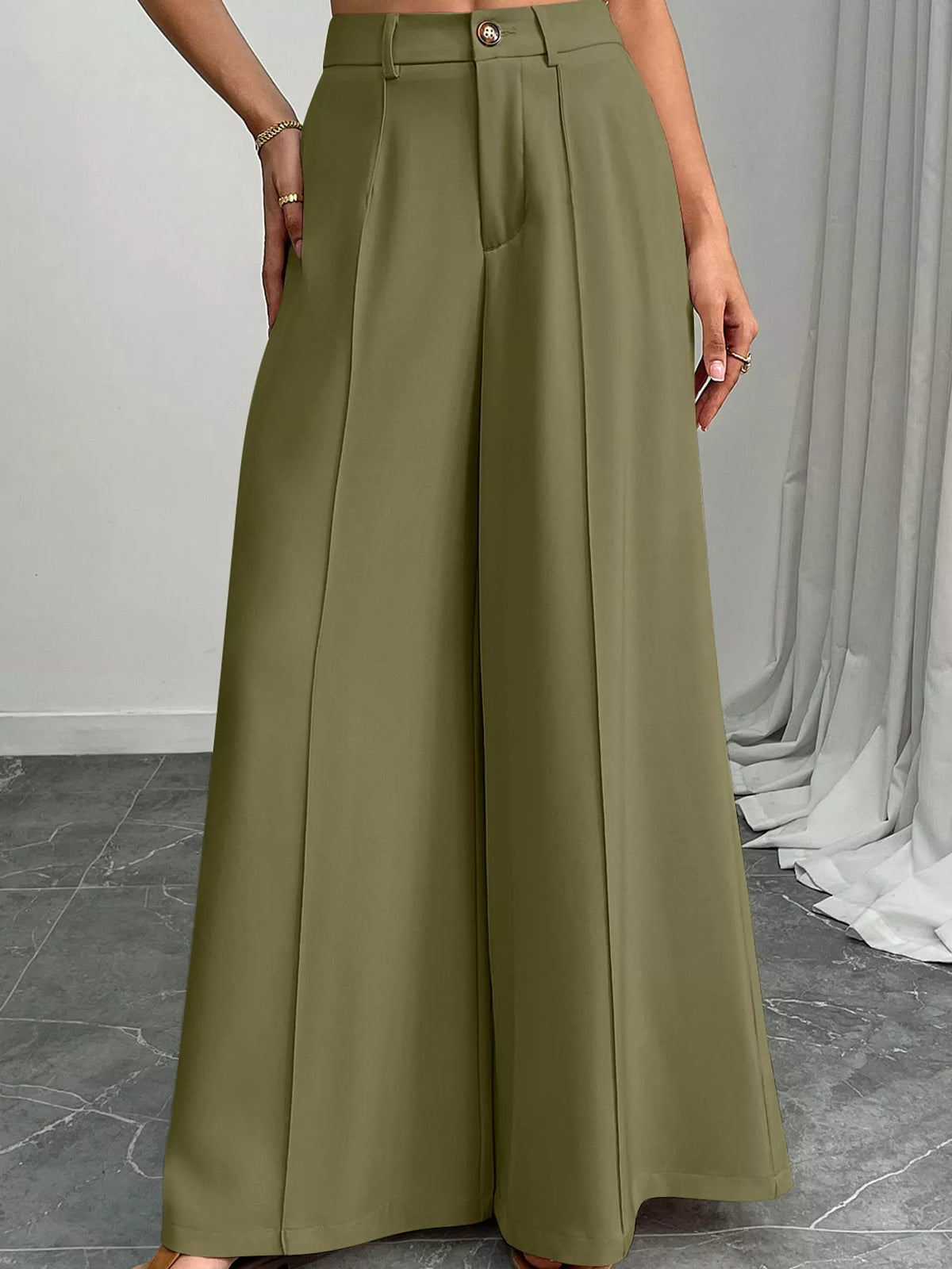 High-Waisted Wide-Leg Pants with Pockets