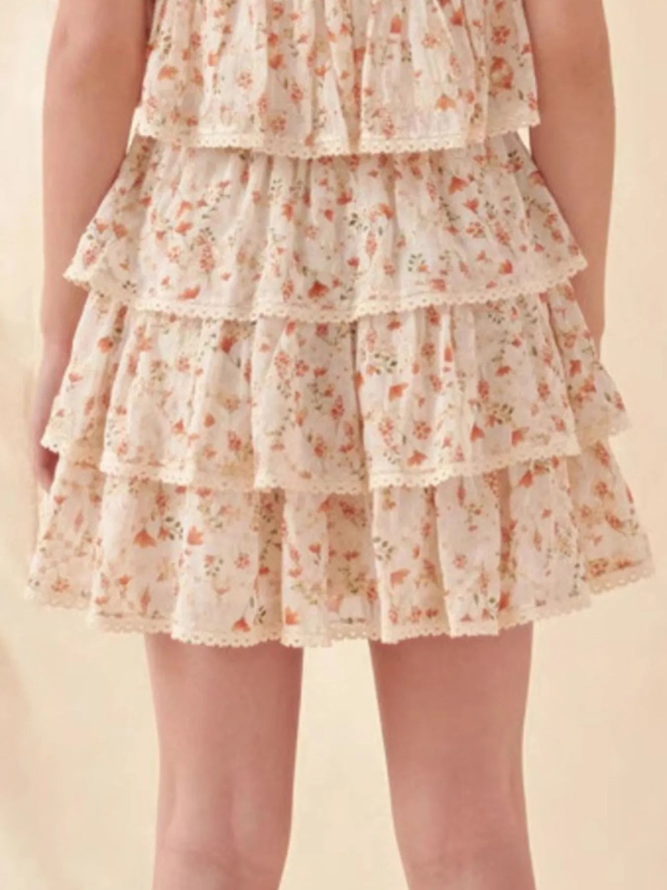 Floral Layered Ruffle Mini Skirt in Apricot