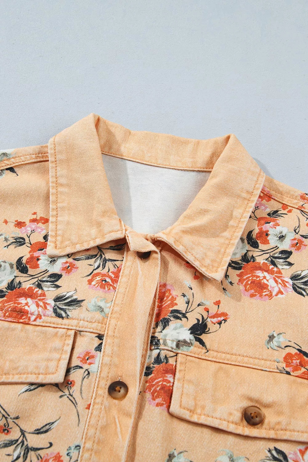 Floral Print Denim Jacket in Tan