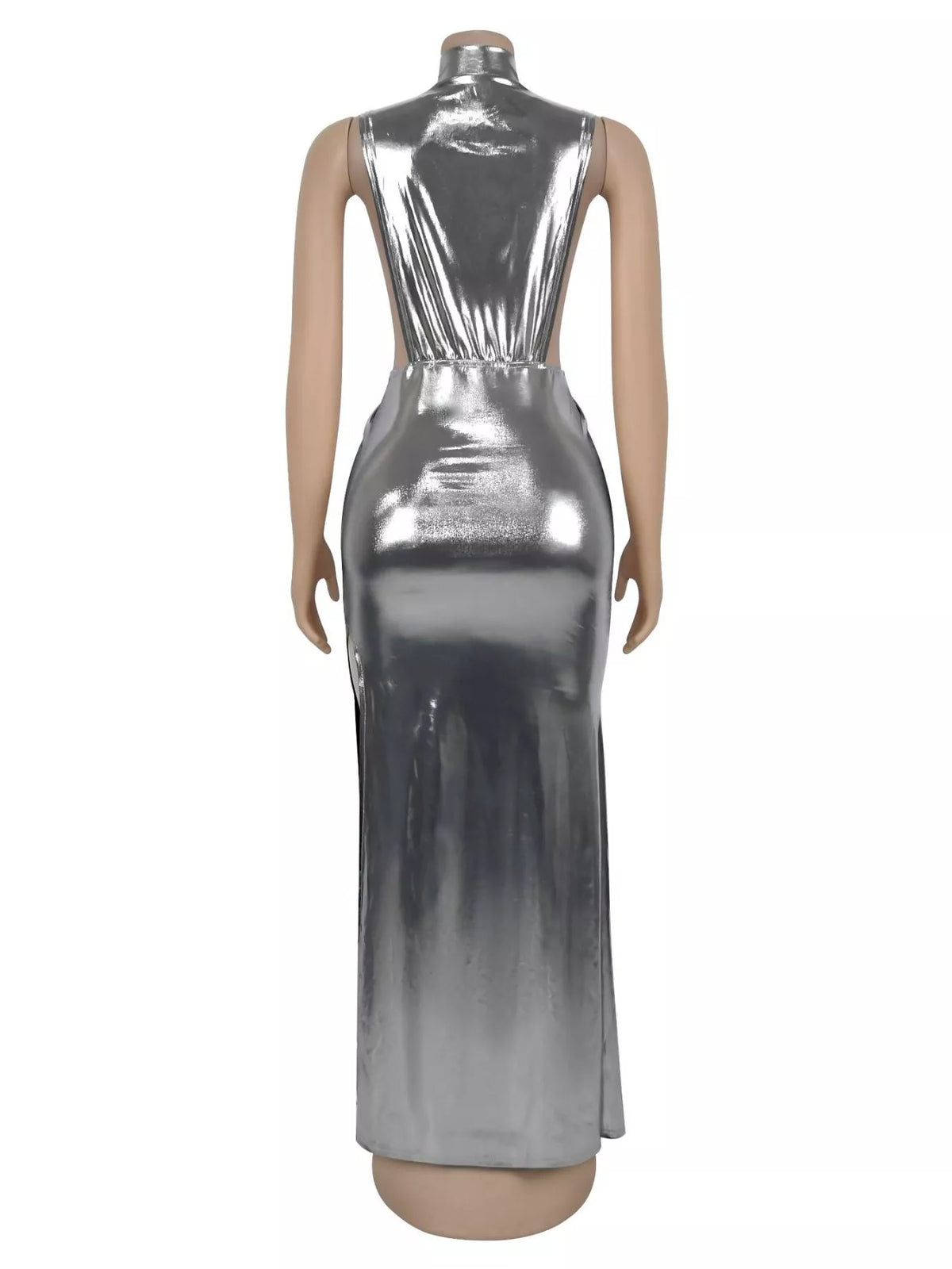Mock Neck Ruched Cut-Out Maxi Dress