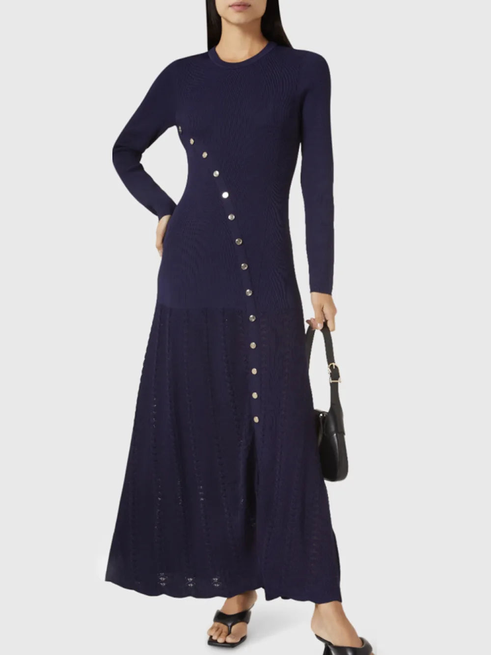 Openwork Round Neck Sweater Dress