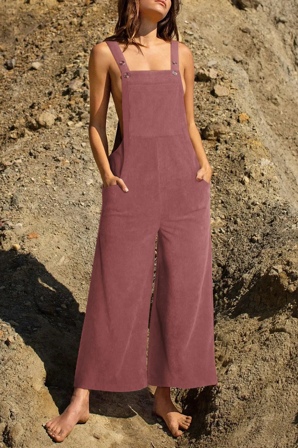 Buttoned Wide Leg Overall