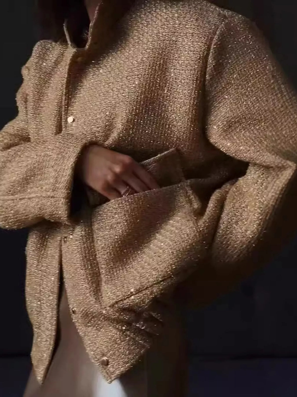 Tweed Bomber Jacket with Sequin Detail