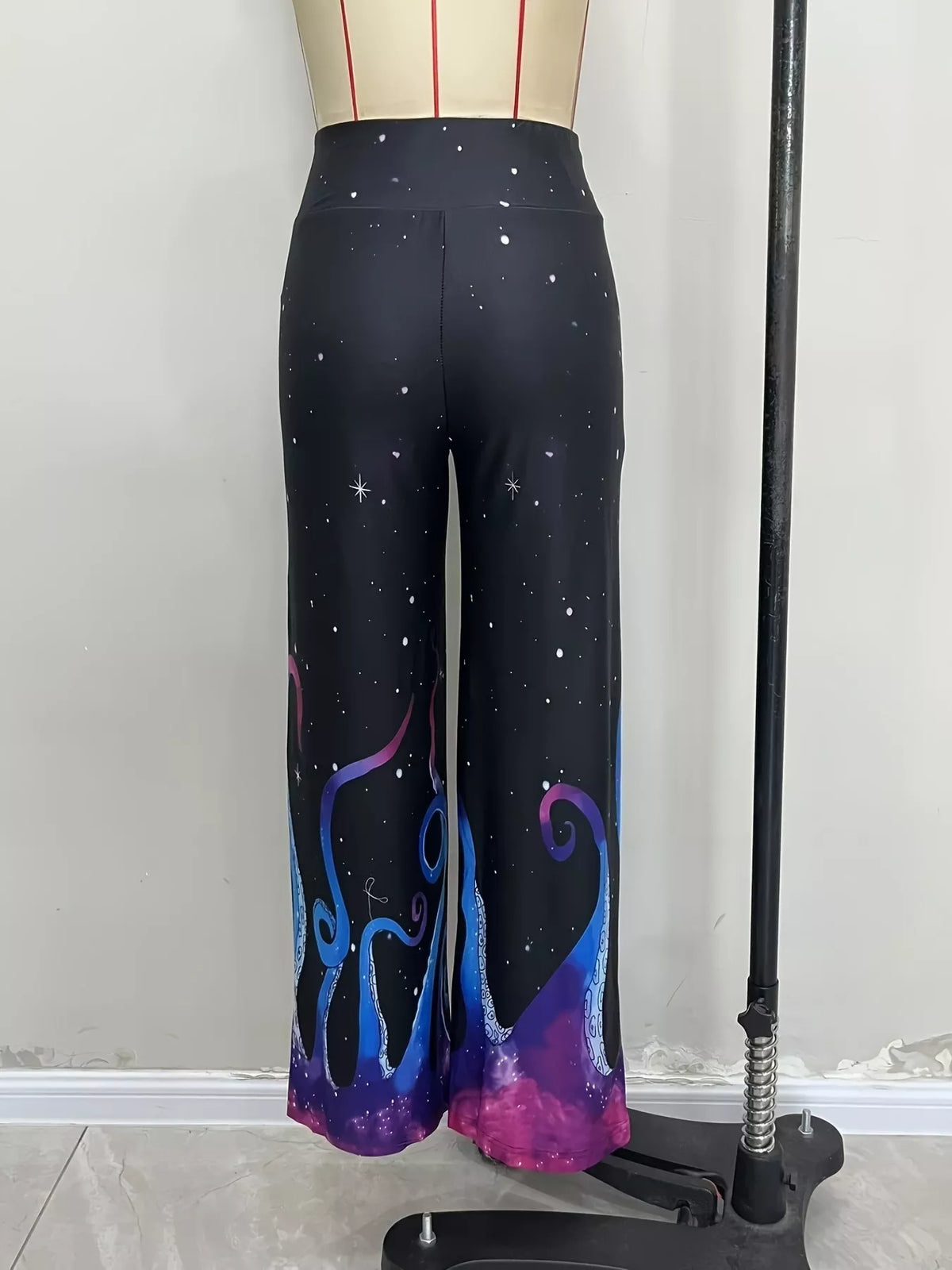 Galaxy Print Flare Pants in Black