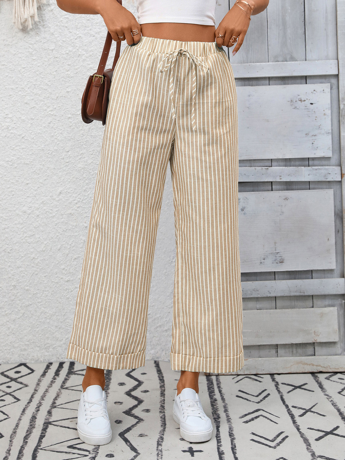 Striped Wide Leg Drawstring Pants