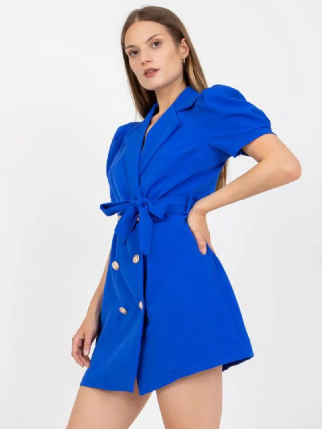 Tie-Waist Short Sleeve Blazer Dress