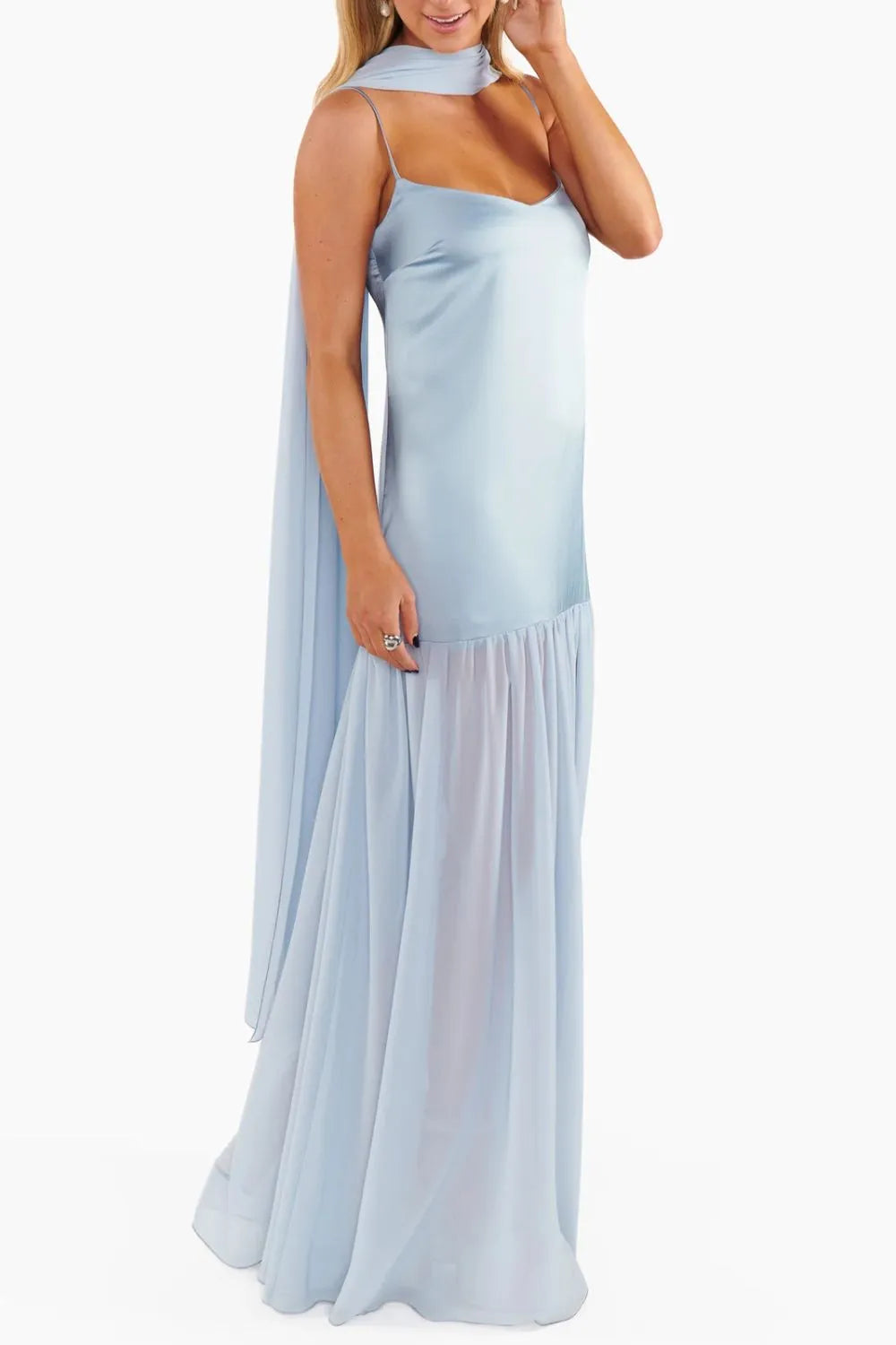 Adjustable Strap Mesh Cami Dress with Scarf