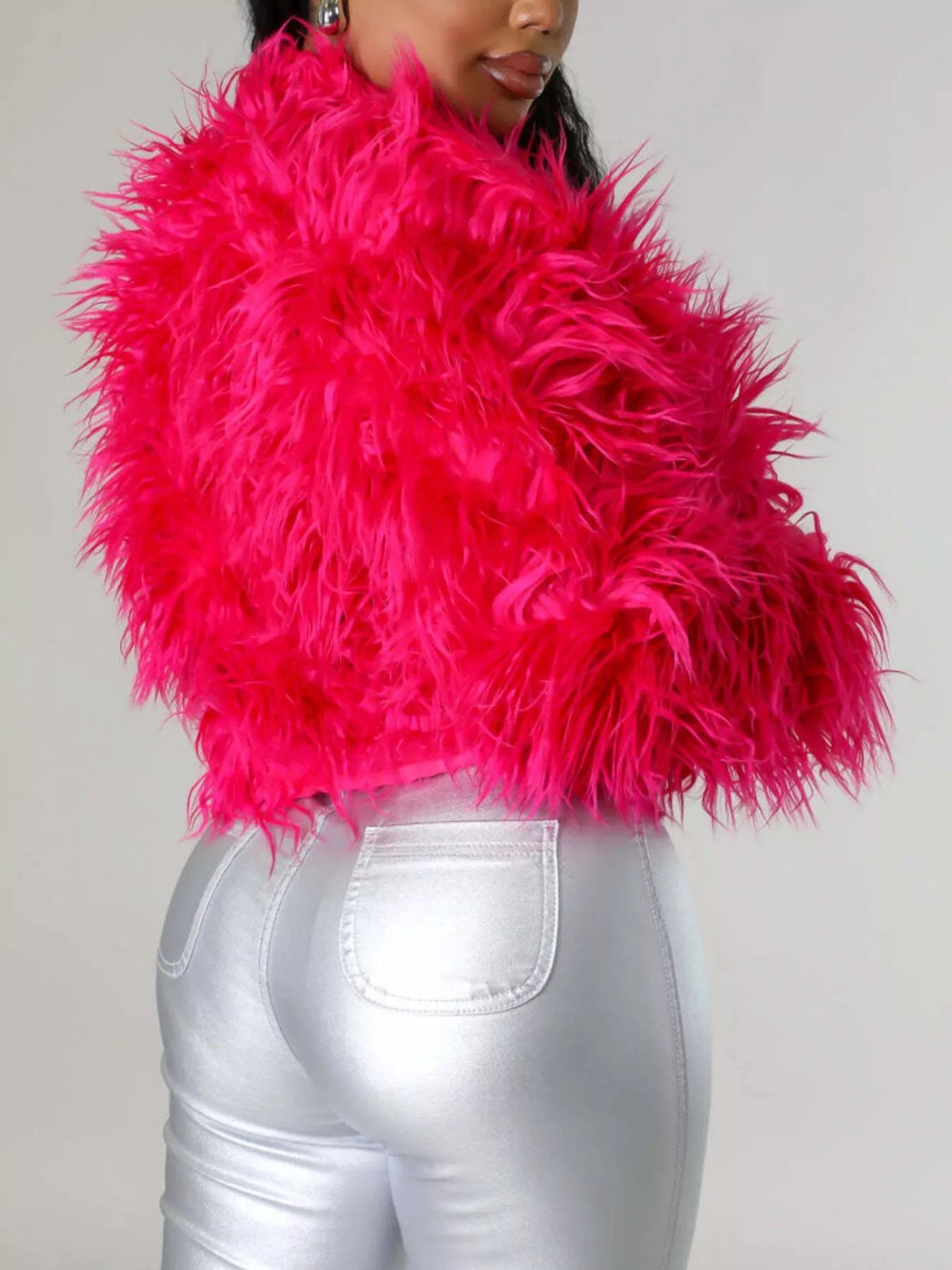 Faux Fur Open-Front Cropped Jacket