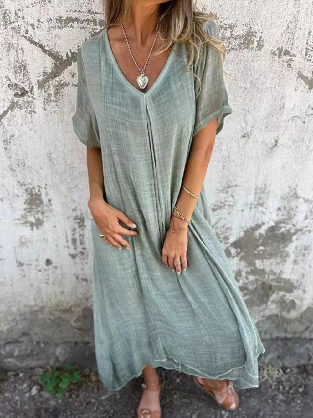 Plus Size V-Neck Midi Dress