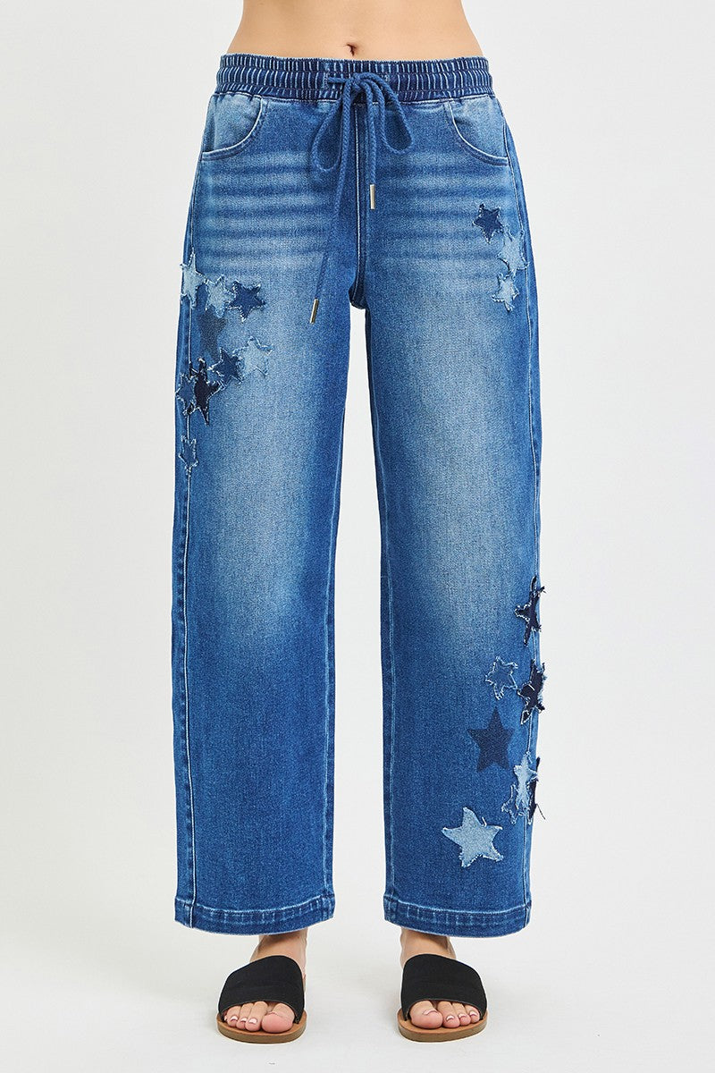 Risen Slouchy Cropped Barrel Jeans in Dark Wash