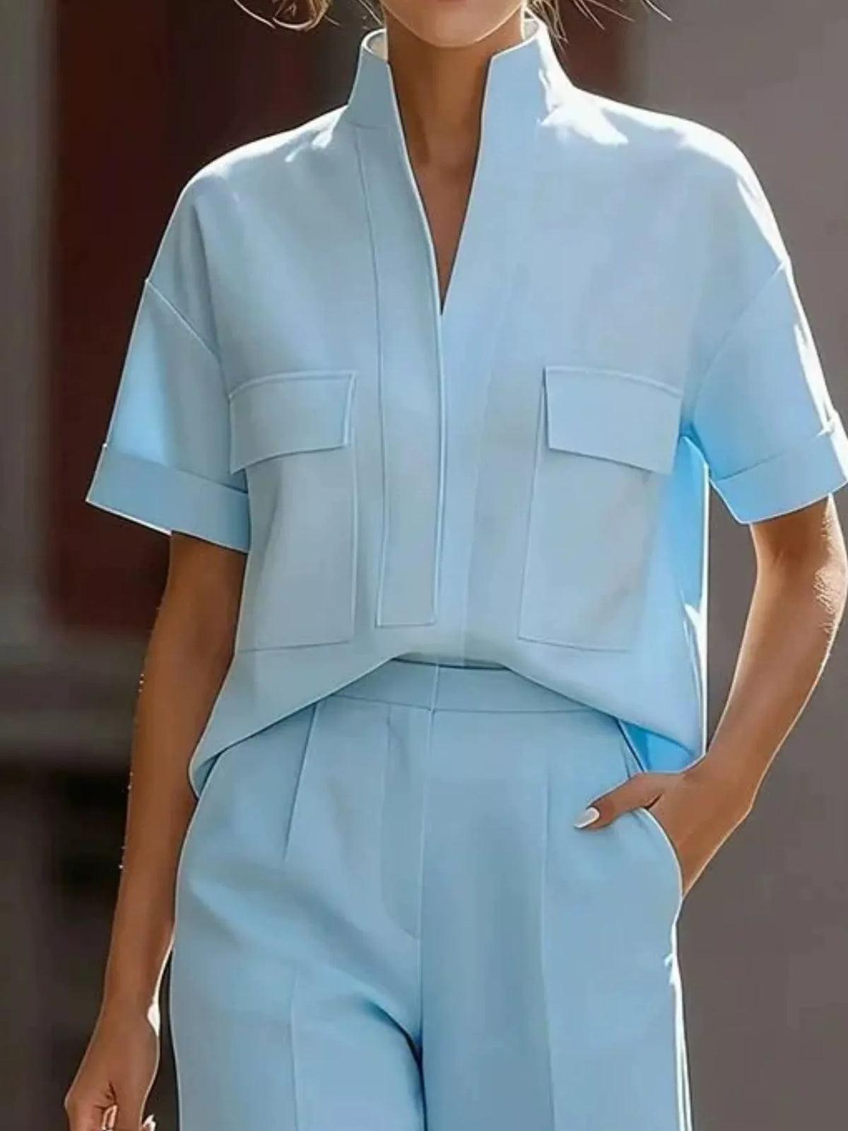 Short-Sleeve Shirt and Capris Two-Piece Set