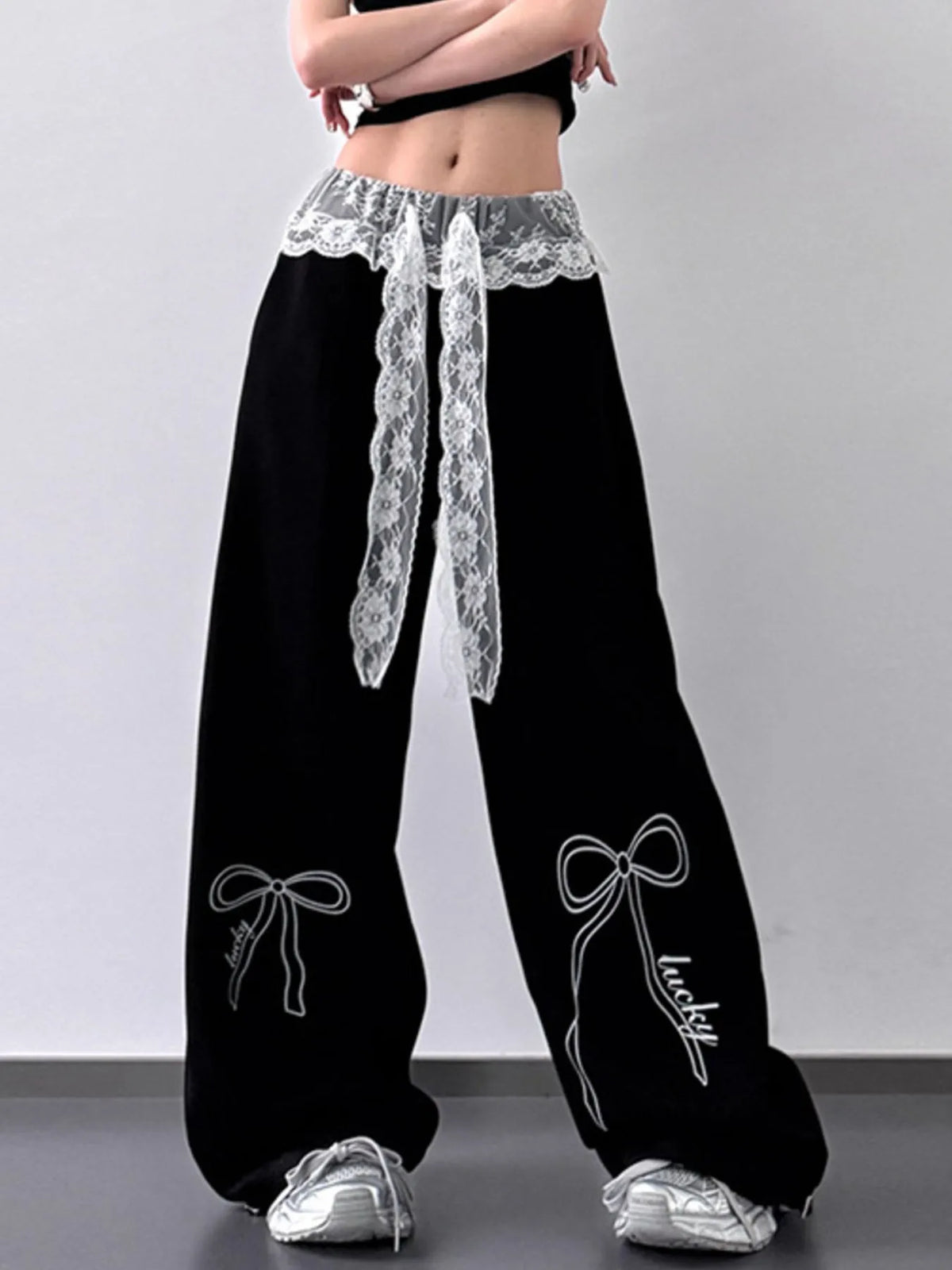 Lace Belt Wide Leg Pants