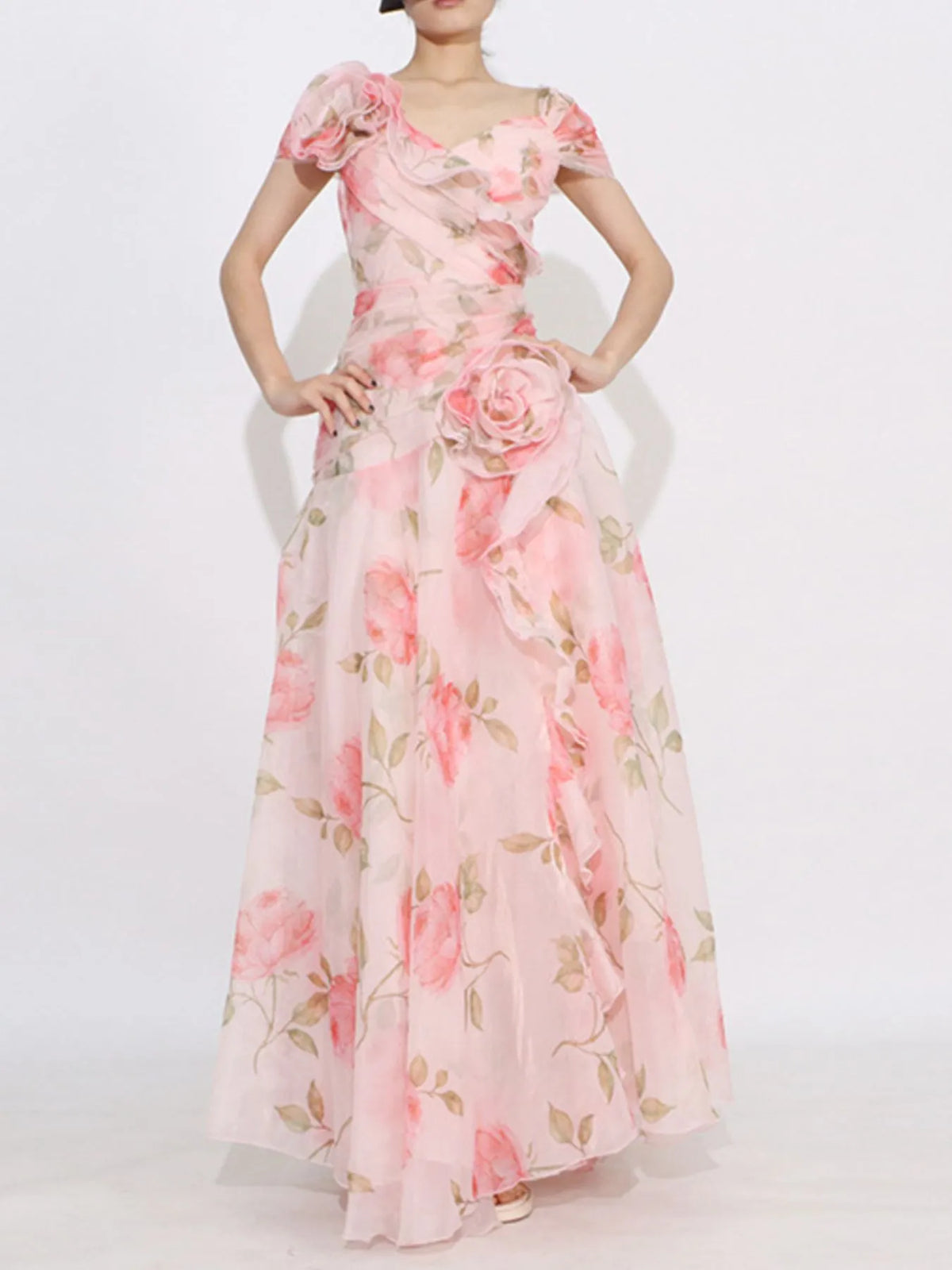 Floral Ruffled Maxi Dress in Print