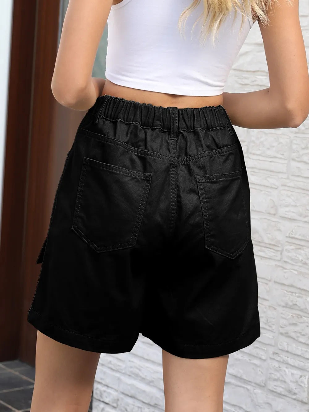 High-Rise Button-Front Denim Shorts by Manny