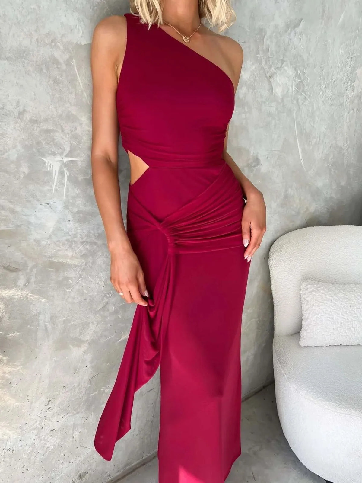One-Shoulder Cutout Bodycon Maxi Dress