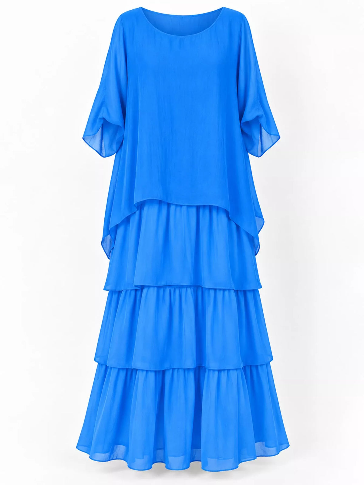 Layered Batwing-Sleeve Tiered Maxi Dress