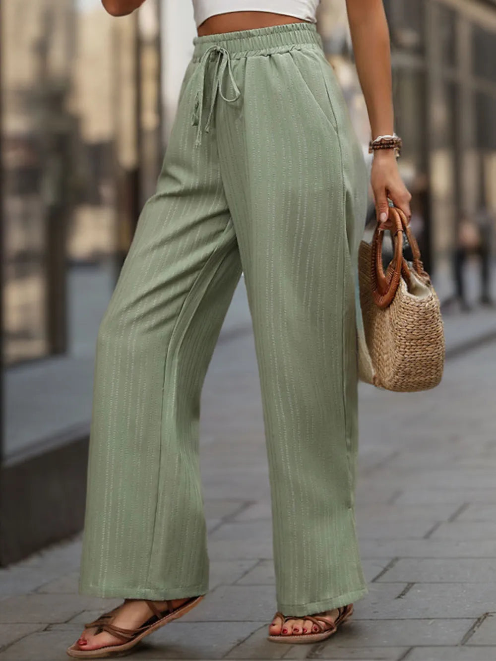 High Waist Wide Leg Pants in Sage