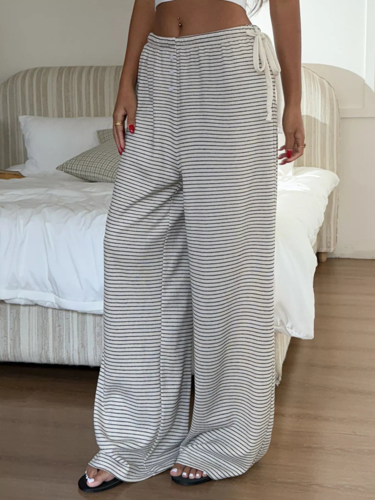 Striped Wide-Leg Pants in Apricot