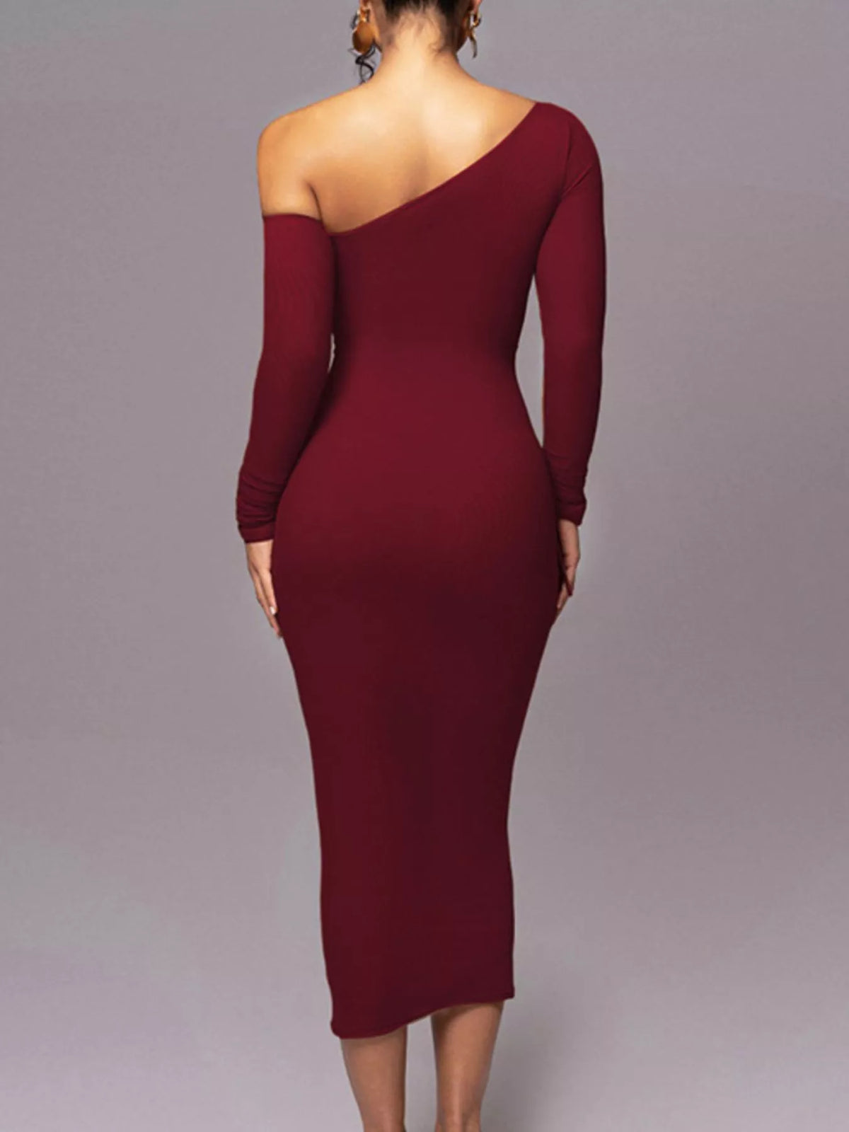 One-Shoulder Ruched Bodycon Midi Dress