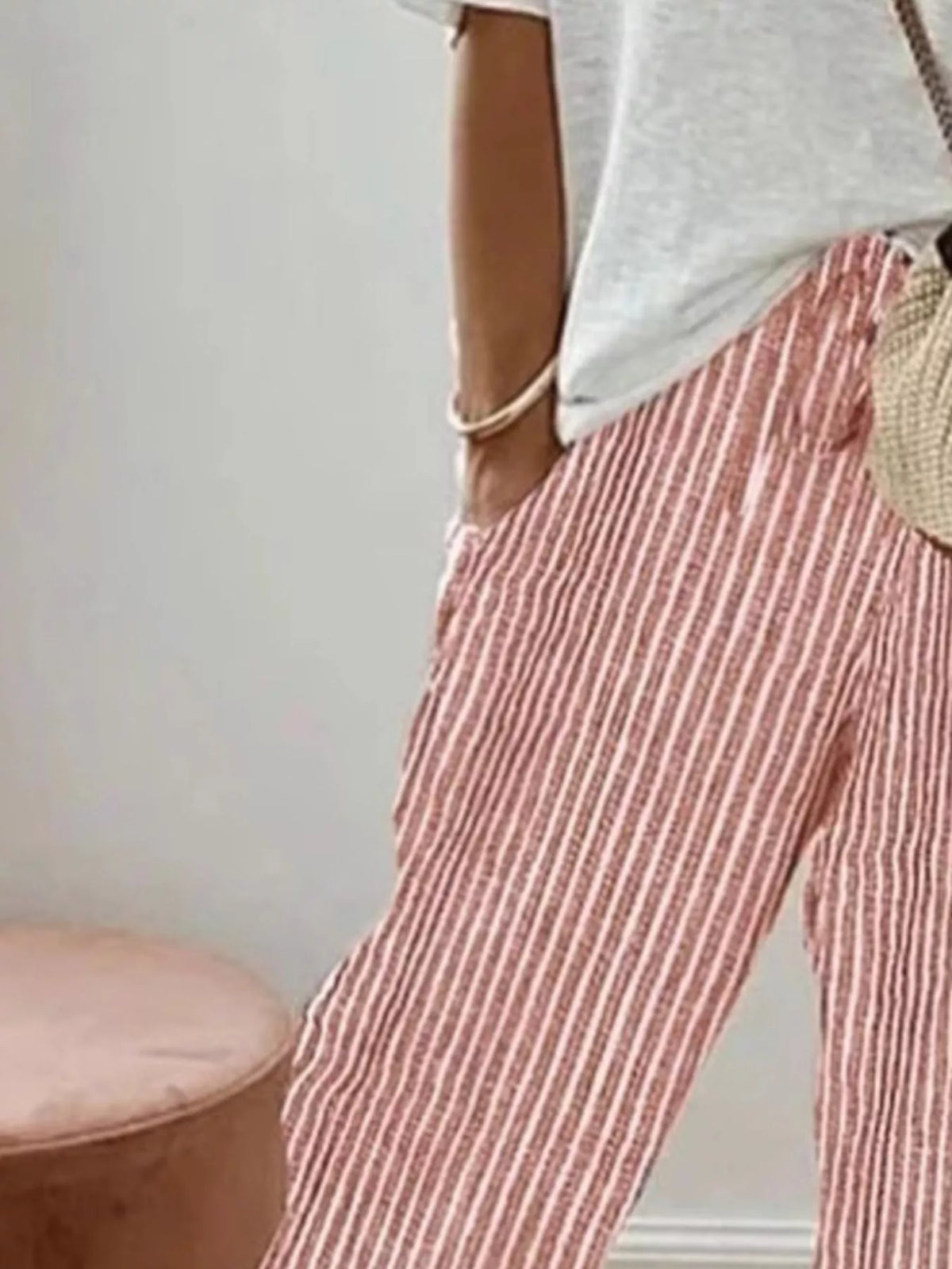 Striped Drawstring Cropped Pants