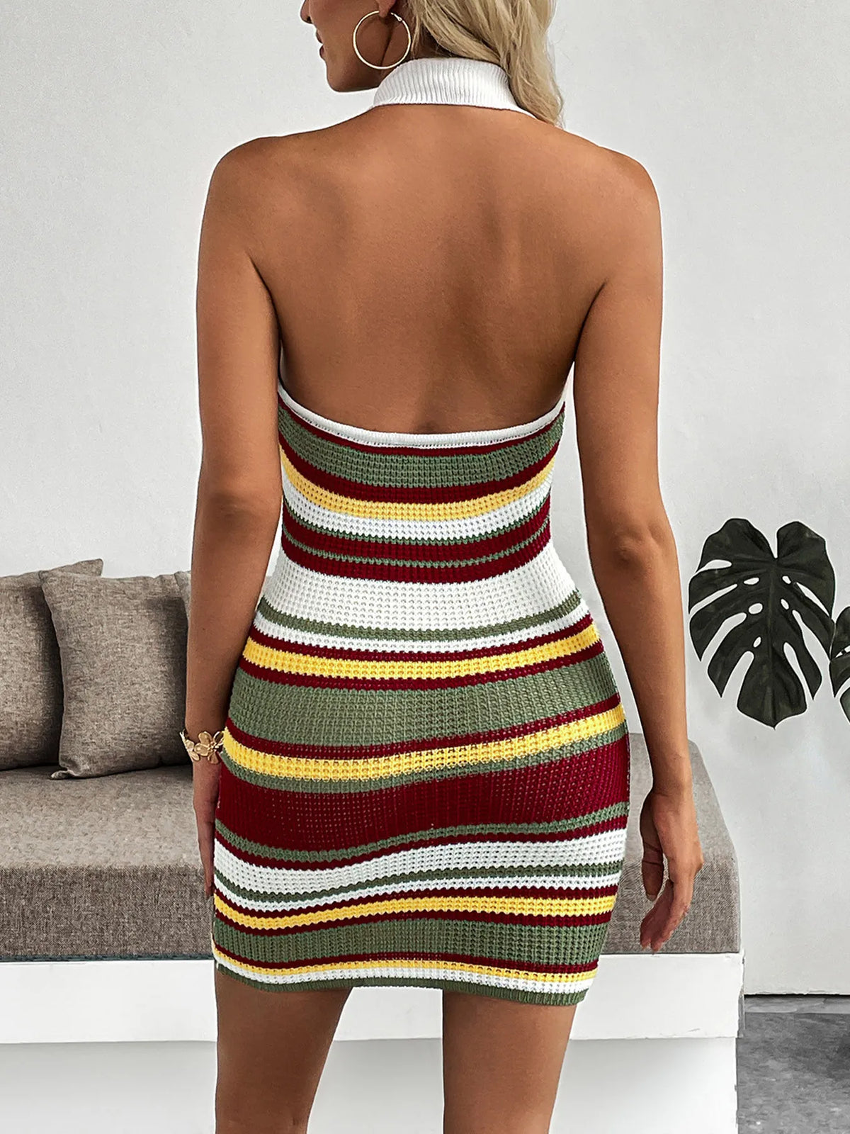 Halter Neck Sweater Dress in Army Green