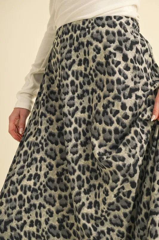 Leopard Print Midi Skirt in Black