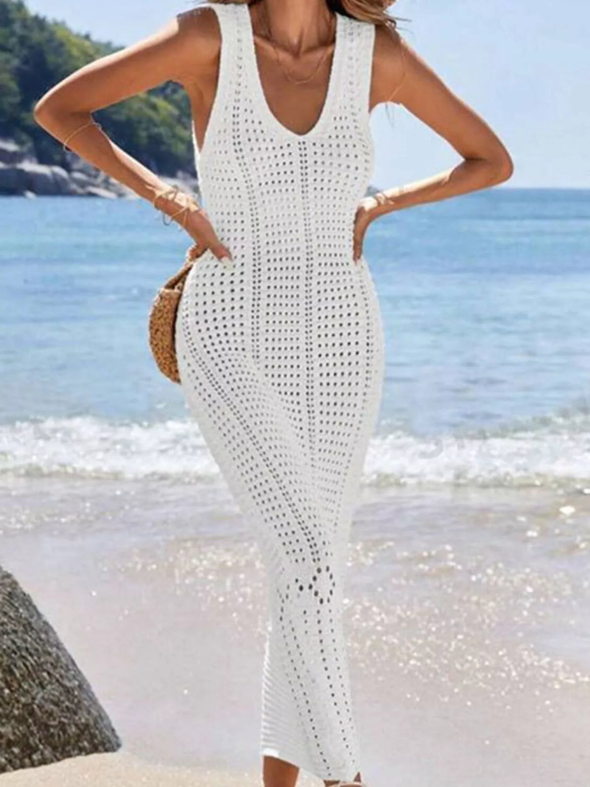 Sleeveless Crochet Knit Cover-Up Maxi Dress