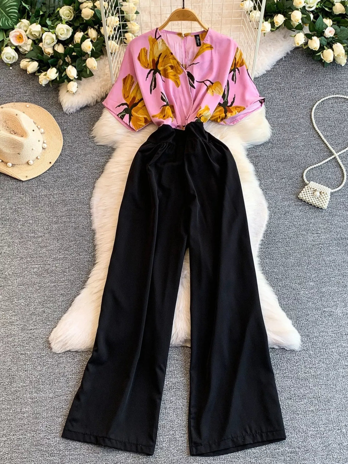 Printed Wide Leg Pocket Jumpsuit