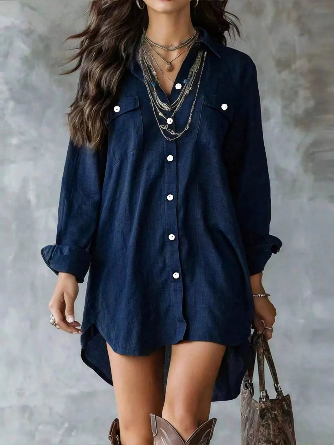 Button-Front Shirt Dress with Pockets