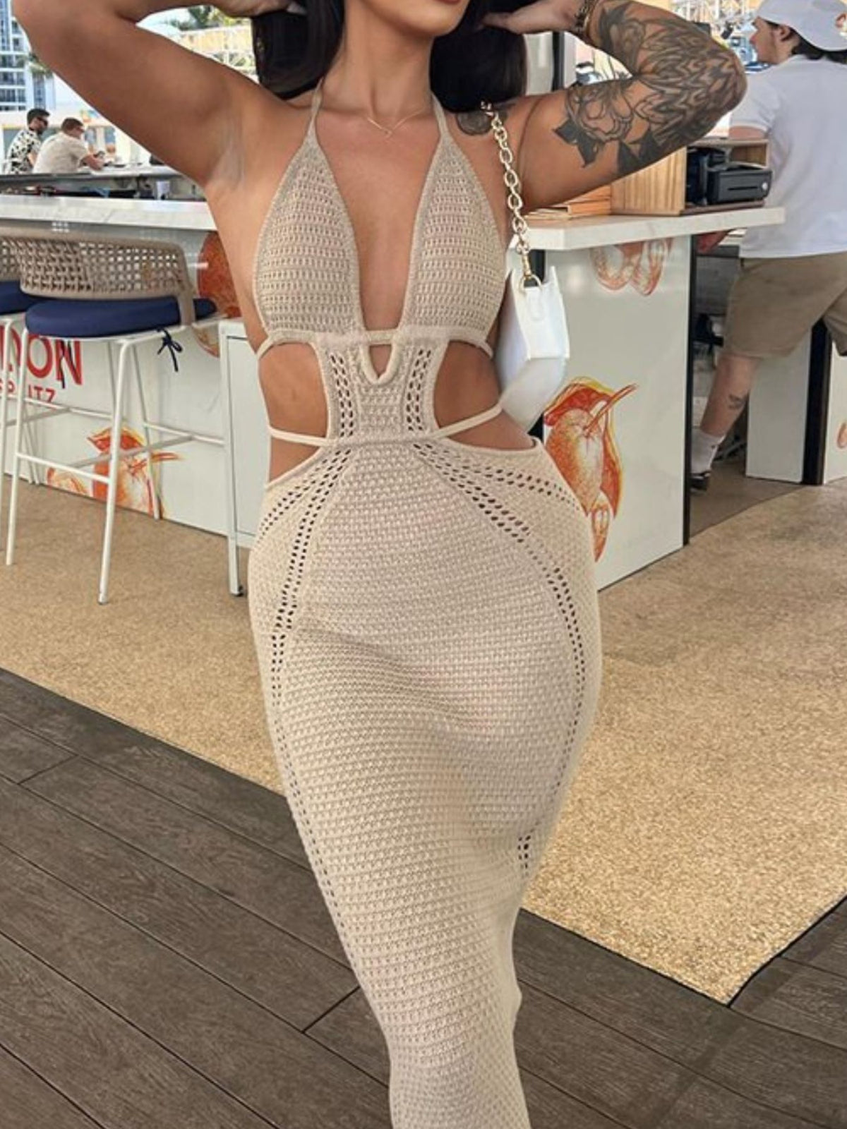 Halter Neck Cutout Knit Maxi Dress